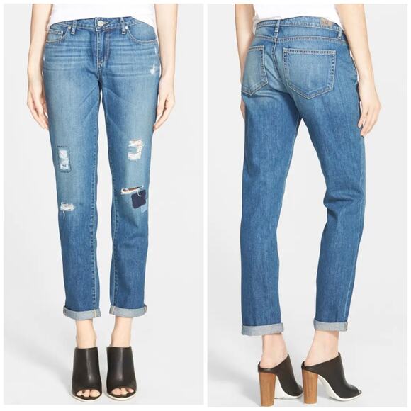 PAIGE Denim - Paige Jimmy Jimmy Skinny Jeans Medium Wash Distressed Ripped Boyfriend Jeans 23